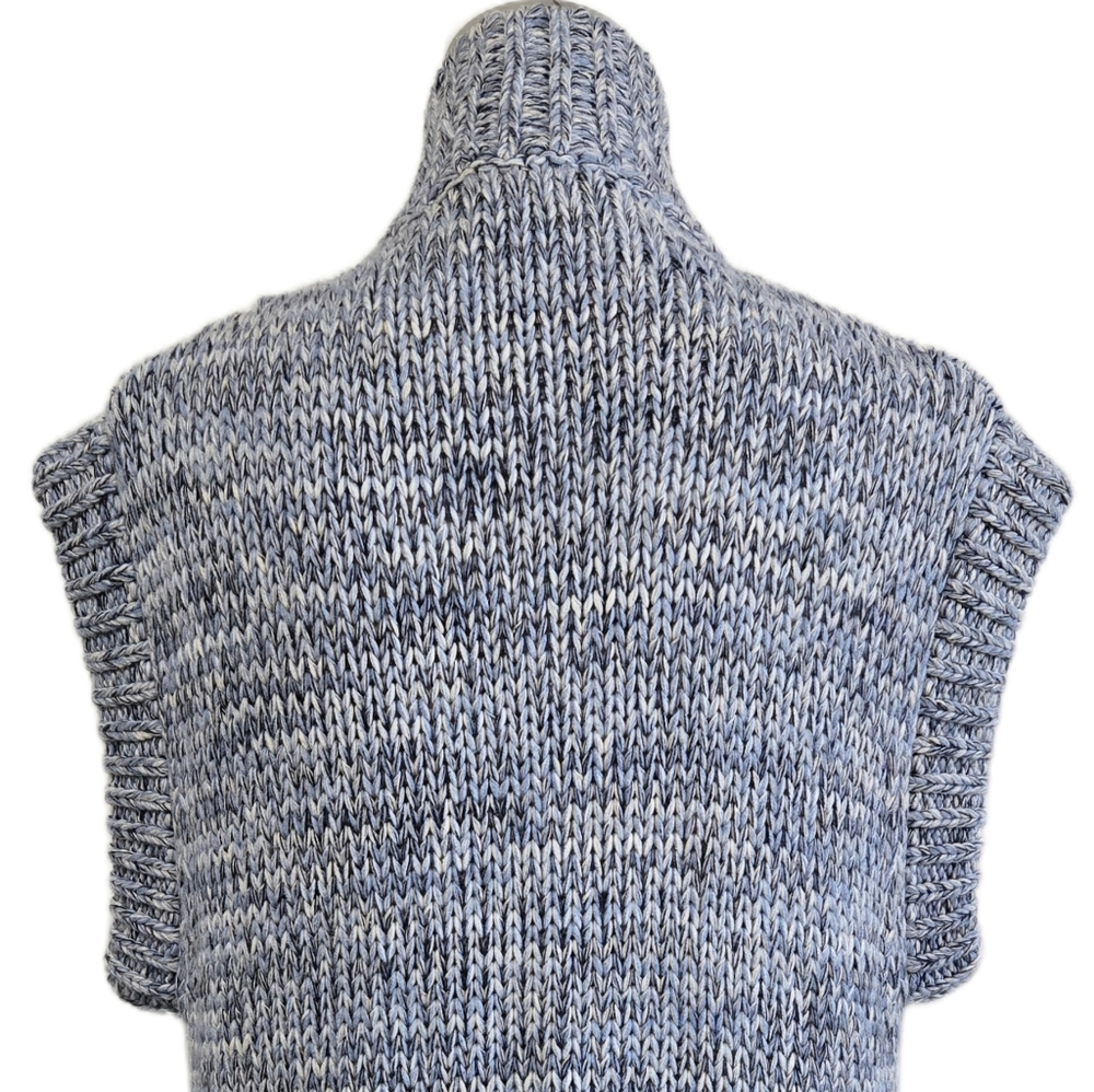 L'AGENCE Blue Marled Chunky Knit Sleeveless Cardigan Open Front Duster Medium - Picture 7 of 14